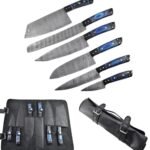 6 PCS Set HMK Hand Forged Damascus Steel Kitchen Chef Knives with Leather Roll Cover FA-8