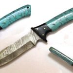 10.4 Inches HMK Hand Forged Damascus Steel Hunting Knife with Leather Sheath ZE-01
