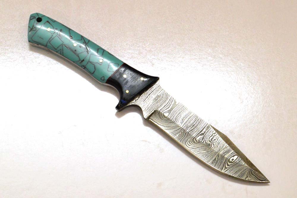 10.4 Inches HMK Hand Forged Damascus Steel Hunting Knife with Leather Sheath ZE-01 - Image 3