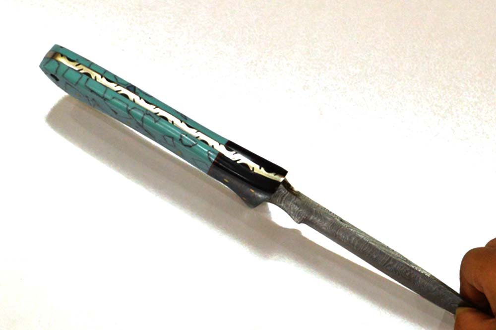 10.4 Inches HMK Hand Forged Damascus Steel Hunting Knife with Leather Sheath ZE-01 - Image 4