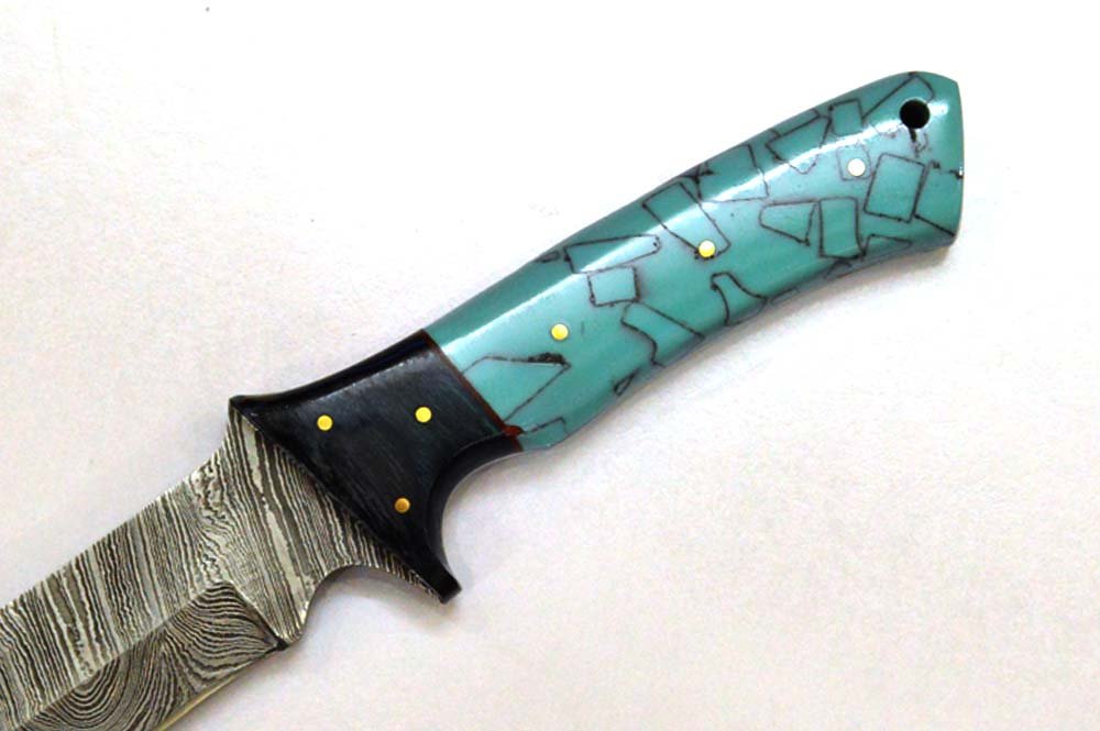 10.4 Inches HMK Hand Forged Damascus Steel Hunting Knife with Leather Sheath ZE-01 - Image 5