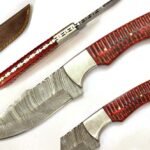 10 Inches HMK Hand Forged Damascus Steel Hunting Knife with Leather Sheath ZE-04