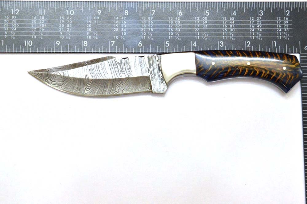 10 Inches HMK Hand Forged Damascus Steel Hunting Knife with Leather Sheath ZE-05 - Image 5