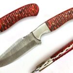 9.1 Inches HMK Hand Forged Damascus Steel Hunting Knife with Leather Sheath ZE-06