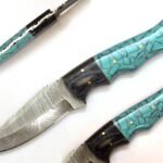 9.1 Inches HMK Hand Forged Damascus Steel Hunting Knife with Leather Sheath ZE-07