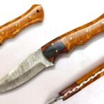 9.3 Inches HMK Hand Forged Damascus Steel Hunting Knife with Leather Sheath ZE-10