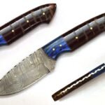 8.5 Inches HMK Hand Forged Damascus Steel Drop Point Hunting Knife with Leather Sheath ZE-11