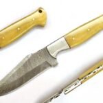 9.7 Inches HMK Hand Forged Damascus Steel Hunting Knife with Leather Sheath ZE-12