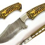 9.5 Inches HMK Hand Forged Damascus Steel Hunting Knife with Leather Sheath ZE-13