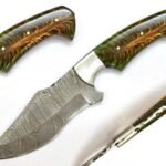 9.5 Inches HMK Hand Forged Damascus Steel Hunting Knife with Leather Sheath ZE-14