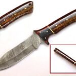 10.5 Inches HMK Hand Forged Damascus Steel Hunting Knife with Leather Sheath ZE-15