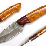 8.5 Inches HMK Hand Forged Damascus Steel Drop Point Hunting Knife with Leather Sheath ZE-17