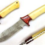 10.5 Inches HMK Hand Forged Damascus Steel Hunting Knife with Leather Sheath ZE-19