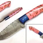 9.2 Inches HMK Hand Forged Damascus Steel Drop Point Hunter Knife with Leather Sheath /Hunting knives, Collectable knives ZE-24