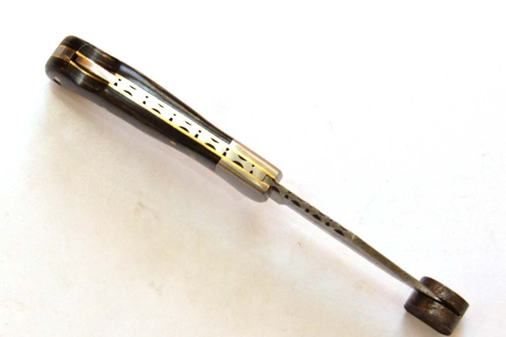 4 Inches HMK Hand Forged Damascus Steel Back Lock Folding Knife with Leather Sheath, Pocket knife Pakka Wood Handle ZE-59 - Image 4