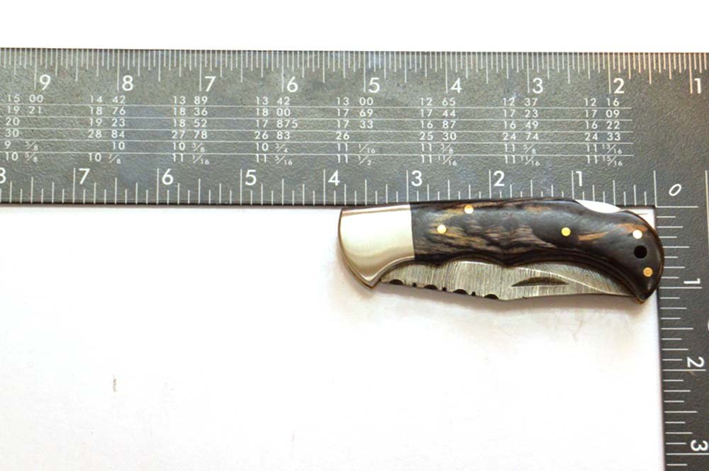 4 Inches HMK Hand Forged Damascus Steel Back Lock Folding Knife with Leather Sheath, Pocket knife Pakka Wood Handle ZE-59 - Image 6